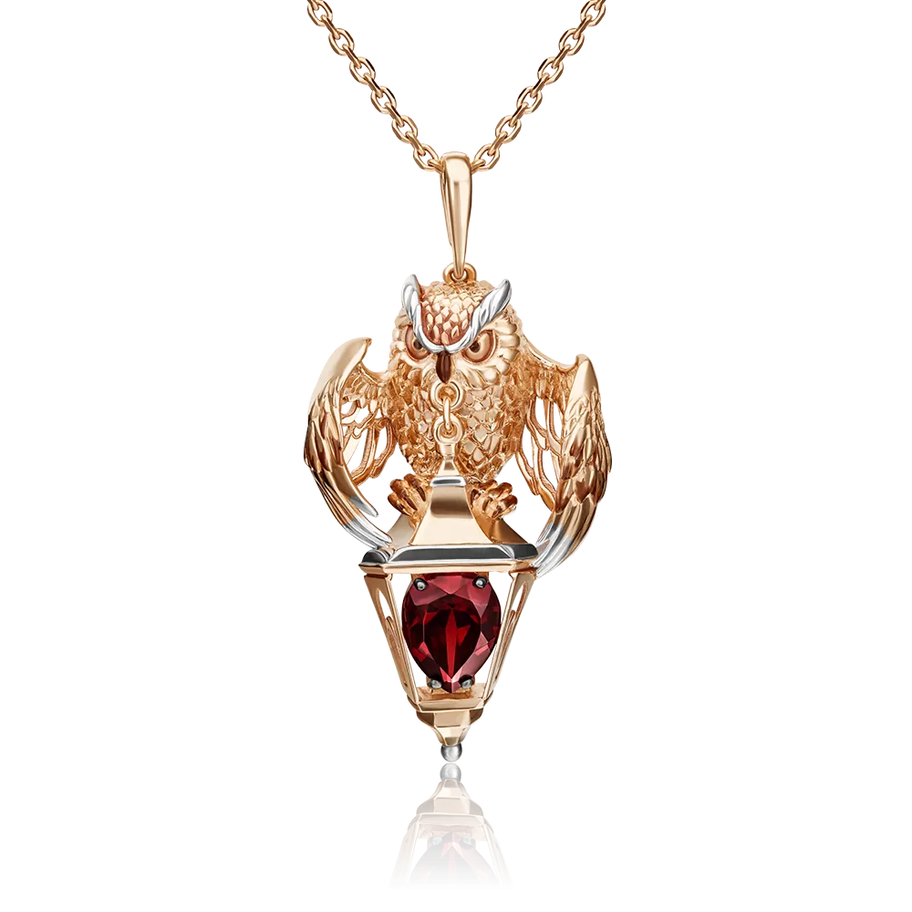 Подвеска «Сова» из красного золота с гранатом и эмалью 03-3000-00-204-1110-57
