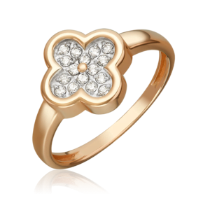 Кольцо «Клевер» из красного золота с фианитами 01-5892-00-401-1110
