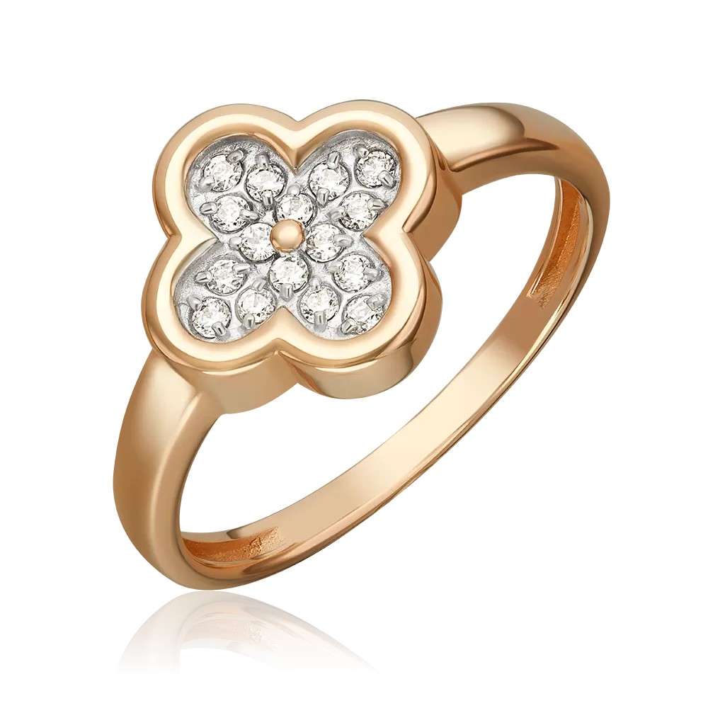 Кольцо «Клевер» из красного золота с фианитами 01-5892-00-401-1110