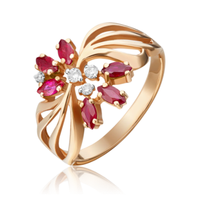 Кольцо из красного золота с рубинами и бриллиантами 01-0267-00-107-1110-30