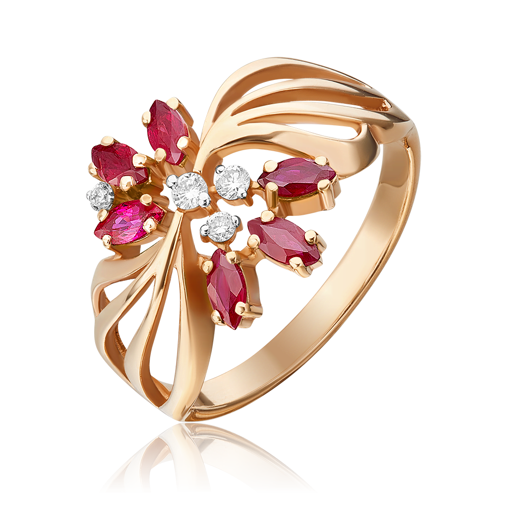 Кольцо из красного золота с рубинами и бриллиантами 01-0267-00-107-1110-30