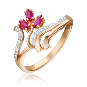 Кольцо из красного золота с рубинами и бриллиантами 01-0273-00-107-1110-30