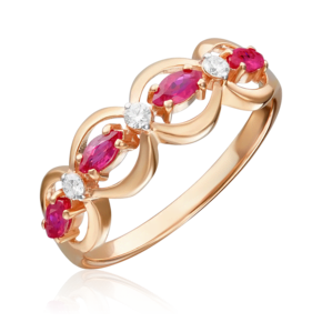 Кольцо из красного золота с рубинами и бриллиантами