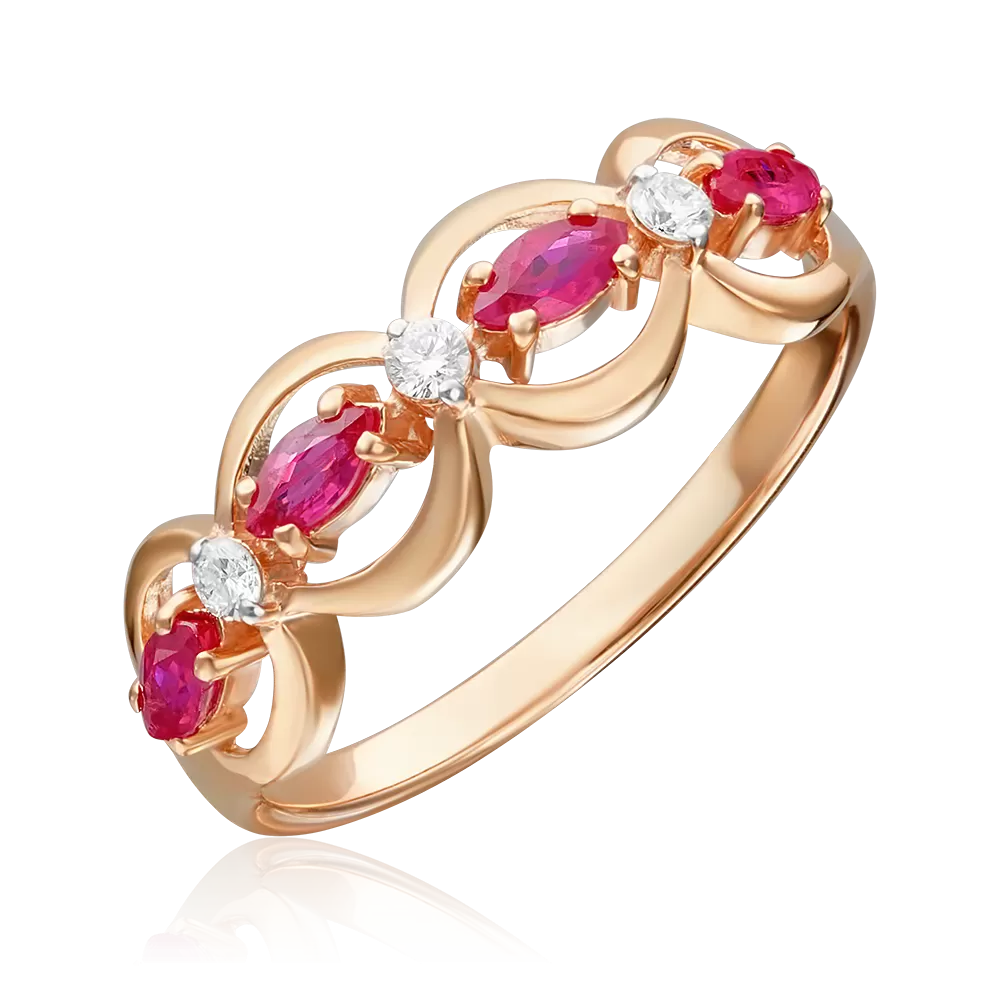 Кольцо из красного золота с рубинами и бриллиантами 01-0275-00-107-1110-30