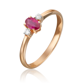 Кольцо из красного золота с рубином и бриллиантами