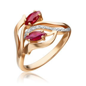 Кольцо из красного золота с рубинами и бриллиантами 01-0327-00-107-1110-30