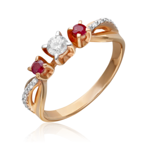 Кольцо из красного золота с бриллиантами и рубинами 01-0337-00-107-1110-30