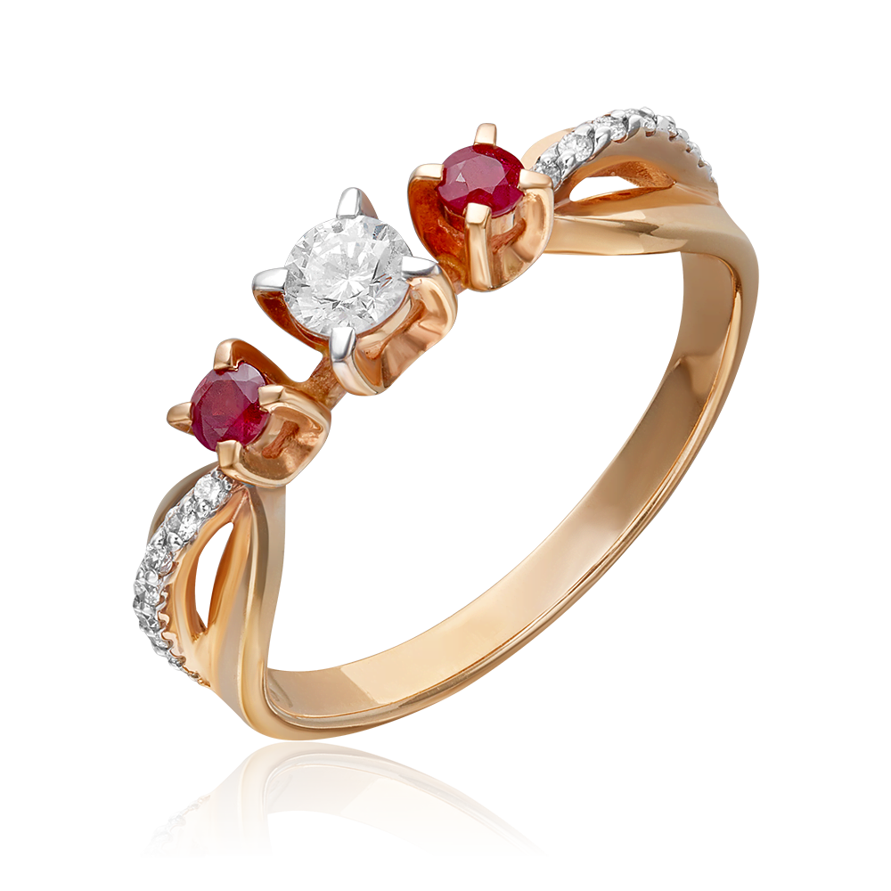 Кольцо из красного золота с бриллиантами и рубинами 01-0337-00-107-1110-30