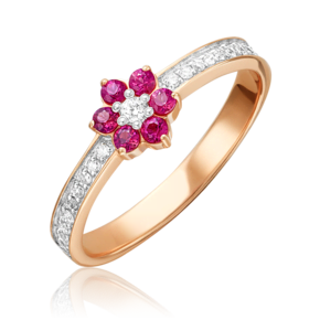 Кольцо из красного золота с бриллиантами и рубинами 01-0361-00-107-1110-30