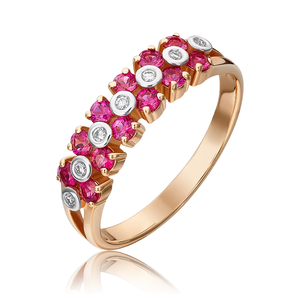 Кольцо из красного золота с рубинами и бриллиантами 01-0371-00-107-1110-30