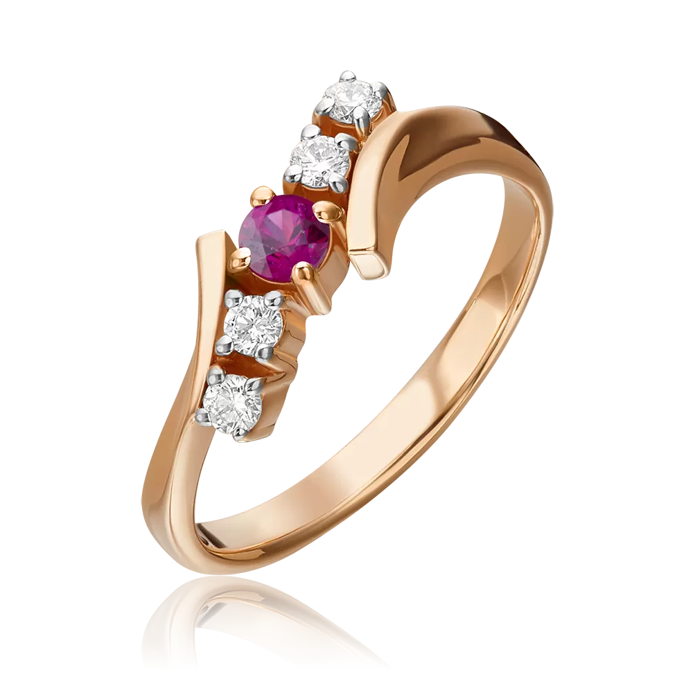 Кольцо из красного золота с рубином и бриллиантами 01-0377-00-107-1110-30