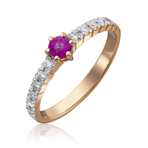 Кольцо из красного золота с рубином и бриллиантами