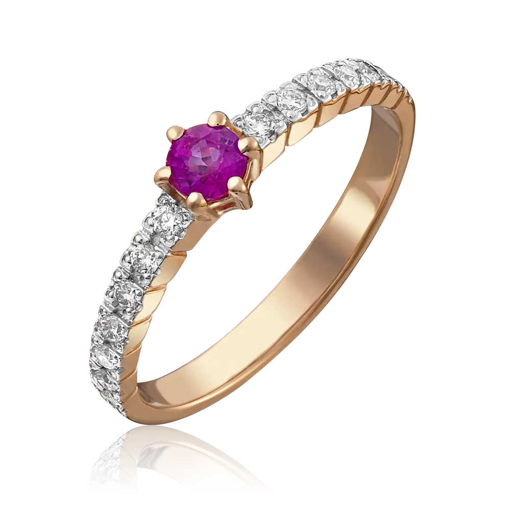 Кольцо из красного золота с рубином и бриллиантами 01-0383-00-107-1110-30