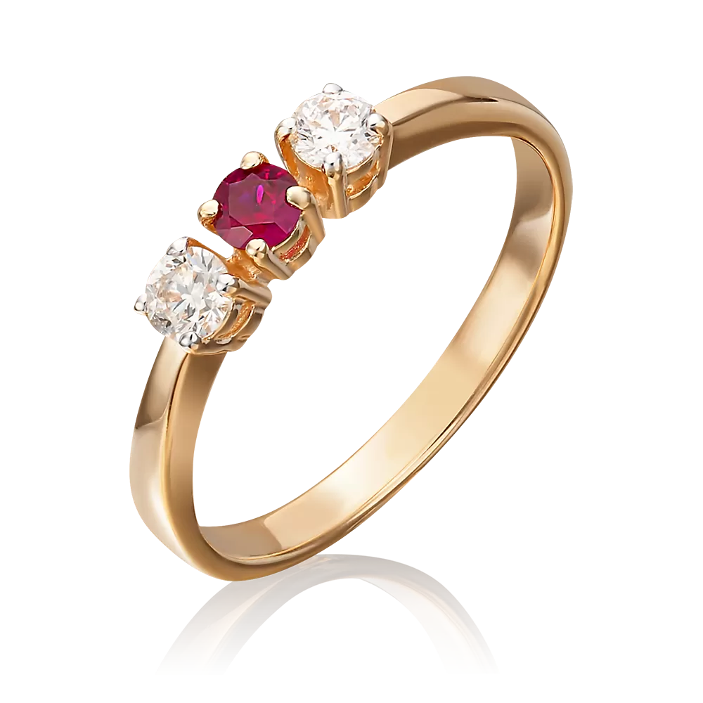 Кольцо из красного золота с бриллиантами и рубином 01-0393-00-107-1110-30