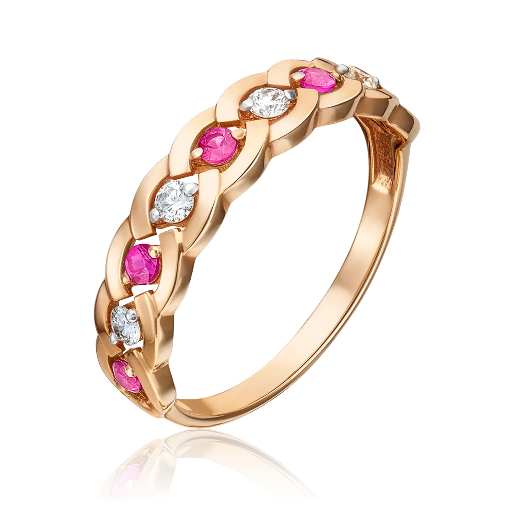 Кольцо из красного золота с бриллиантами и рубинами 01-0485-00-107-1110-30