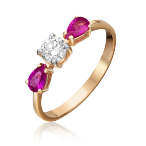 Кольцо из красного золота с рубинами и бриллиантом 01-0489-00-107-1110-30