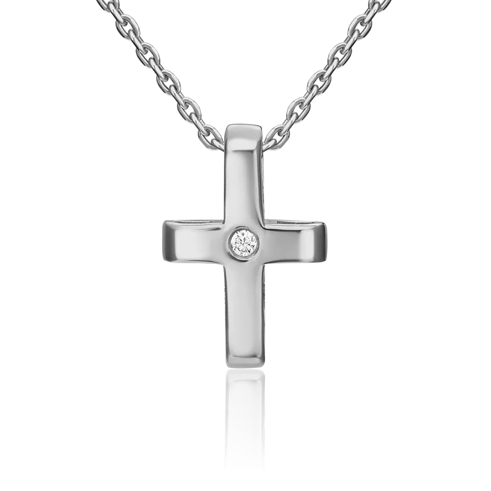 Декоративный крест из белого золота с бриллиантом 03-0006-00-101-1120-30
