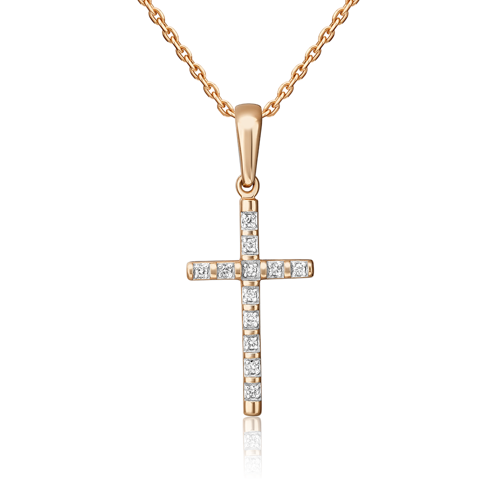 Декоративный крест из красного золота с бриллиантами 03-0054-00-101-1110-30