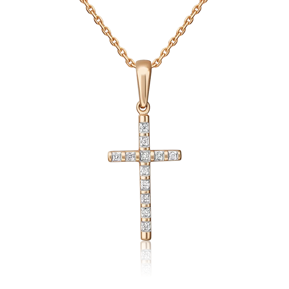 Декоративный крест из красного золота с бриллиантами 03-0054-00-101-1110-30