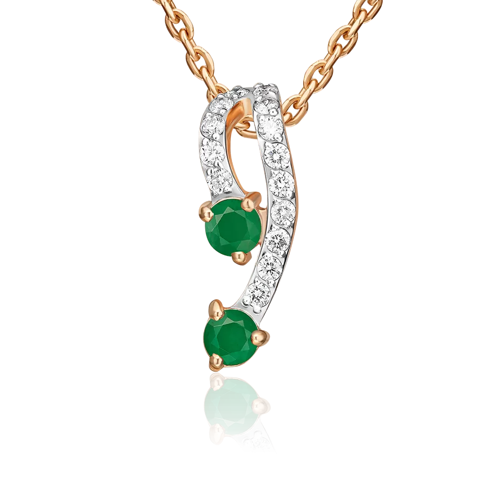 Подвеска-бегунок из красного золота с изумрудами и бриллиантами 03-0044-00-106-1110-30