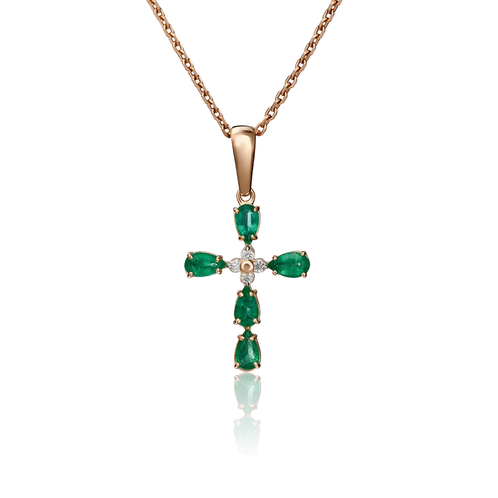 Декоративный крест из красного золота с изумрудами и бриллиантами 03-0062-00-106-1110-30