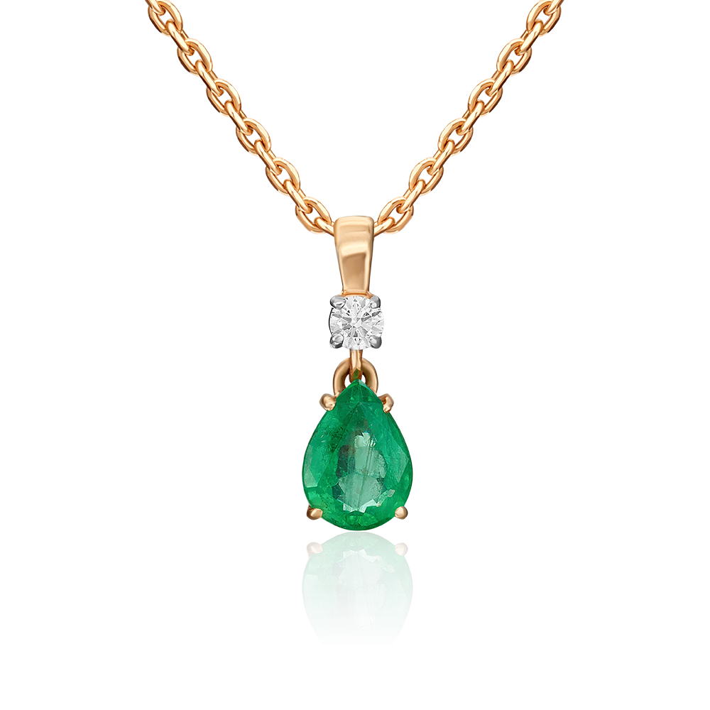 Подвеска из красного золота с изумрудом и бриллиантом 03-0064-00-106-1110-30