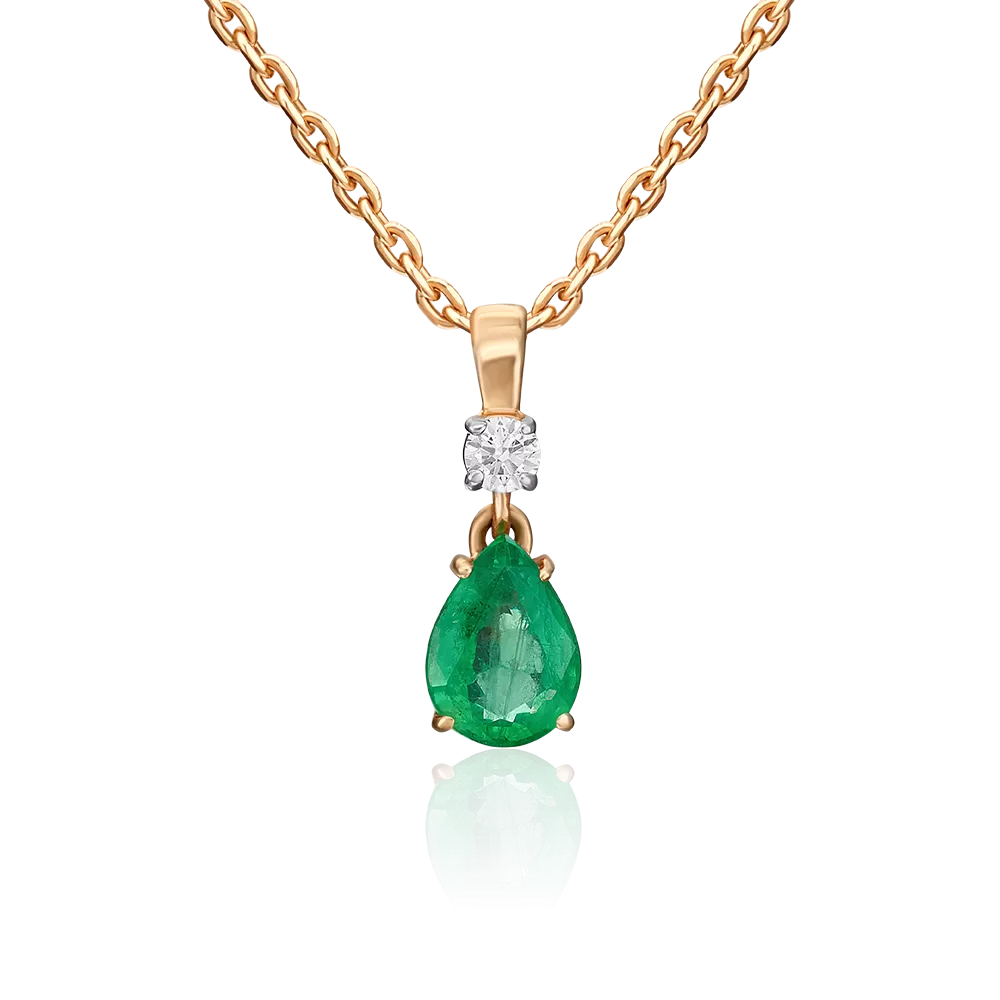 Подвеска из красного золота с изумрудом и бриллиантом 03-0064-00-106-1110-30
