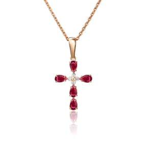 Декоративный крест из красного золота с рубинами и бриллиантами 03-0062-00-107-1110-30
