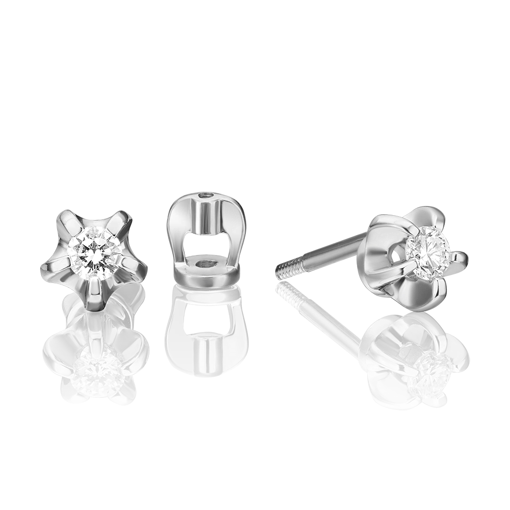 Серьги-пусеты из белого золота с бриллиантом 02-0002-00-101-1120-30