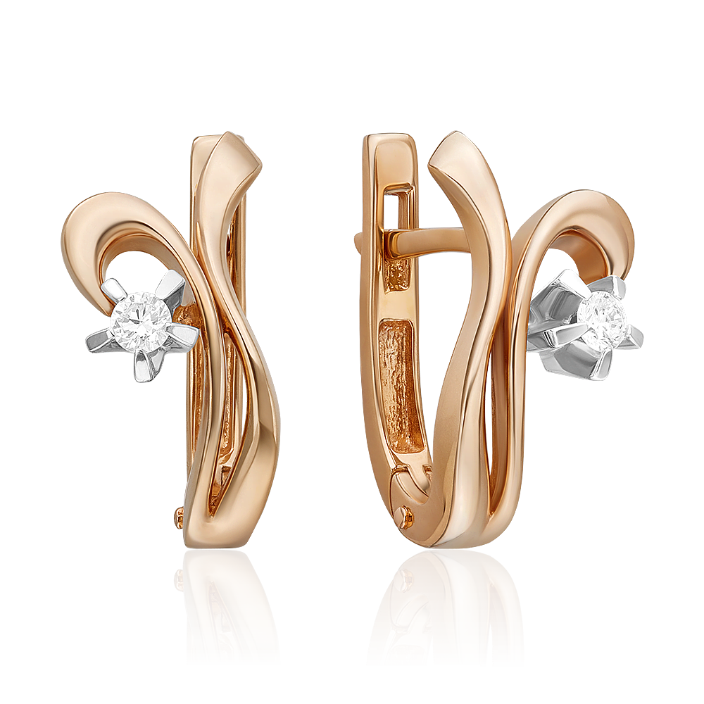 Серьги с английским замком из комбинированного золота с бриллиантом 02-0003-00-101-1111-30