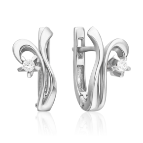 Серьги с английским замком из белого золота с бриллиантом 02-0004-00-101-1120-30