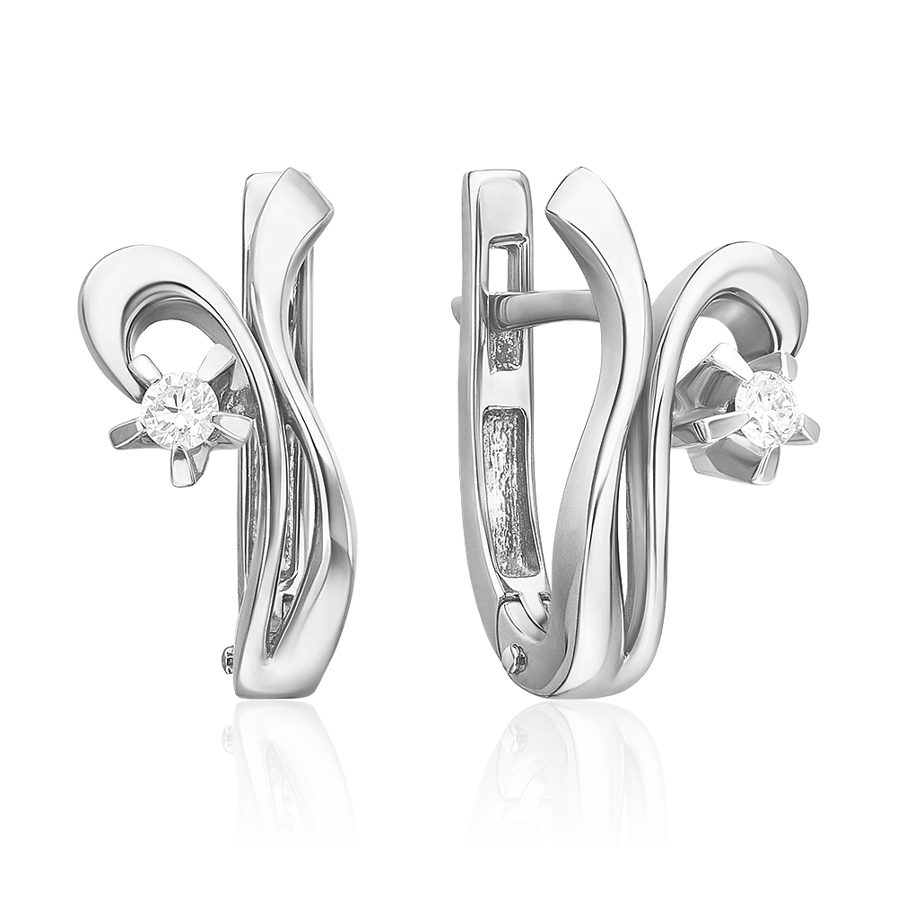 Серьги с английским замком из белого золота с бриллиантом 02-0004-00-101-1120-30