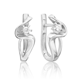 Серьги с английским замком из белого золота с бриллиантом 02-0006-00-101-1120-30