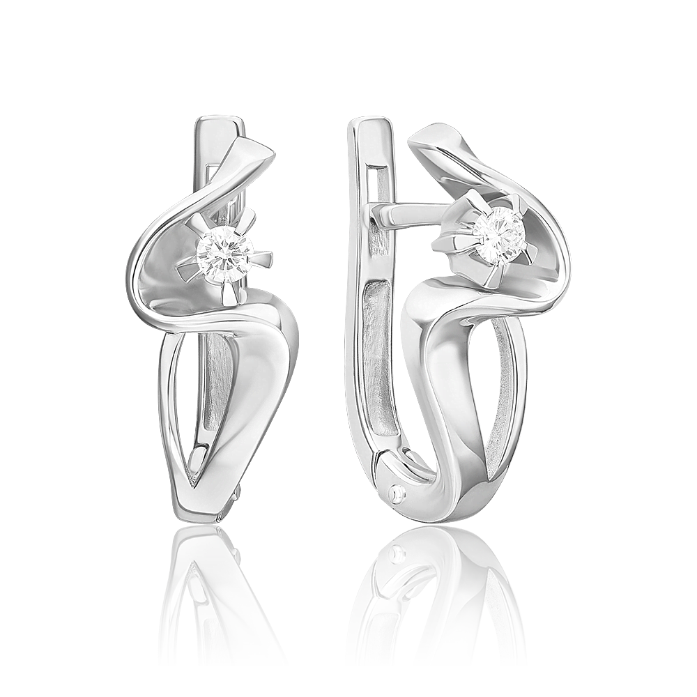 Серьги с английским замком из белого золота с бриллиантом 02-0006-00-101-1120-30