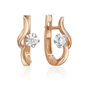 Серьги с английским замком из комбинированного золота с бриллиантом 02-0009-00-101-1111-30
