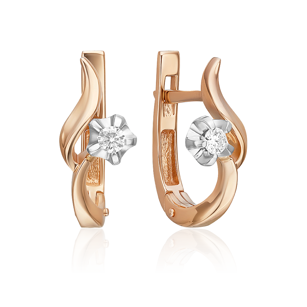 Серьги с английским замком из комбинированного золота с бриллиантом 02-0009-00-101-1111-30