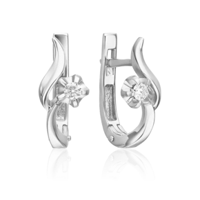 Серьги с английским замком из белого золота с бриллиантом 02-0010-00-101-1120-30