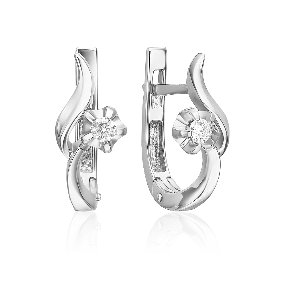 Серьги с английским замком из белого золота с бриллиантом 02-0010-00-101-1120-30