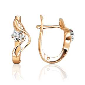 Серьги с английским замком из комбинированного золота с бриллиантом 02-0011-00-101-1111-30