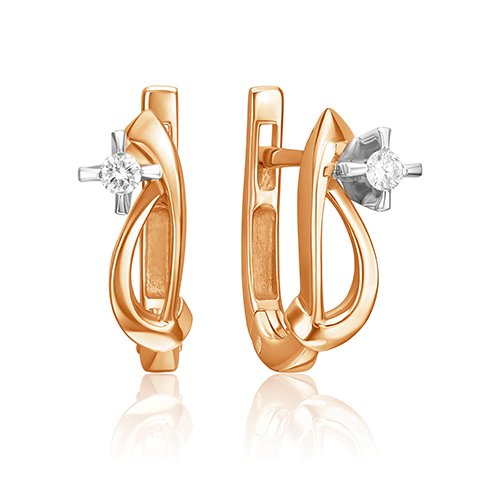 Серьги с английским замком из комбинированного золота с бриллиантом 02-0013-00-101-1111-30