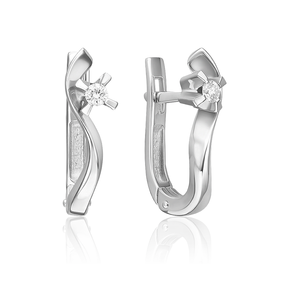 Серьги с английским замком из белого золота с бриллиантом 02-0016-00-101-1120-30