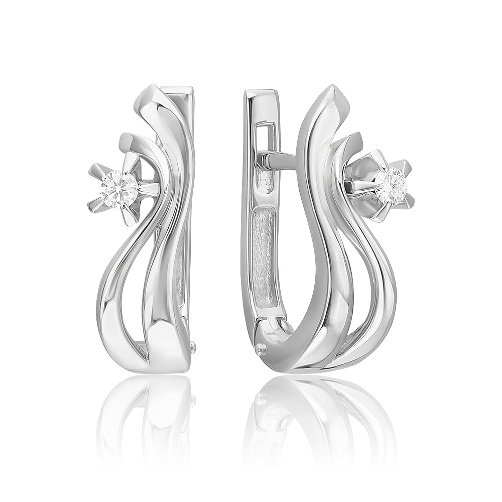 Серьги с английским замком из белого золота с бриллиантом 02-0020-00-101-1120-30