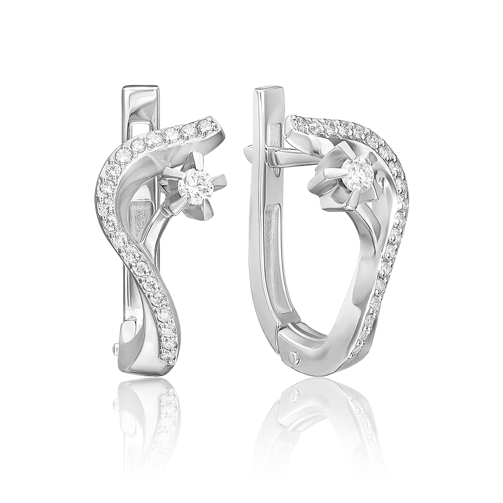 Серьги с английским замком из белого золота с бриллиантами 02-0022-00-101-1120-30