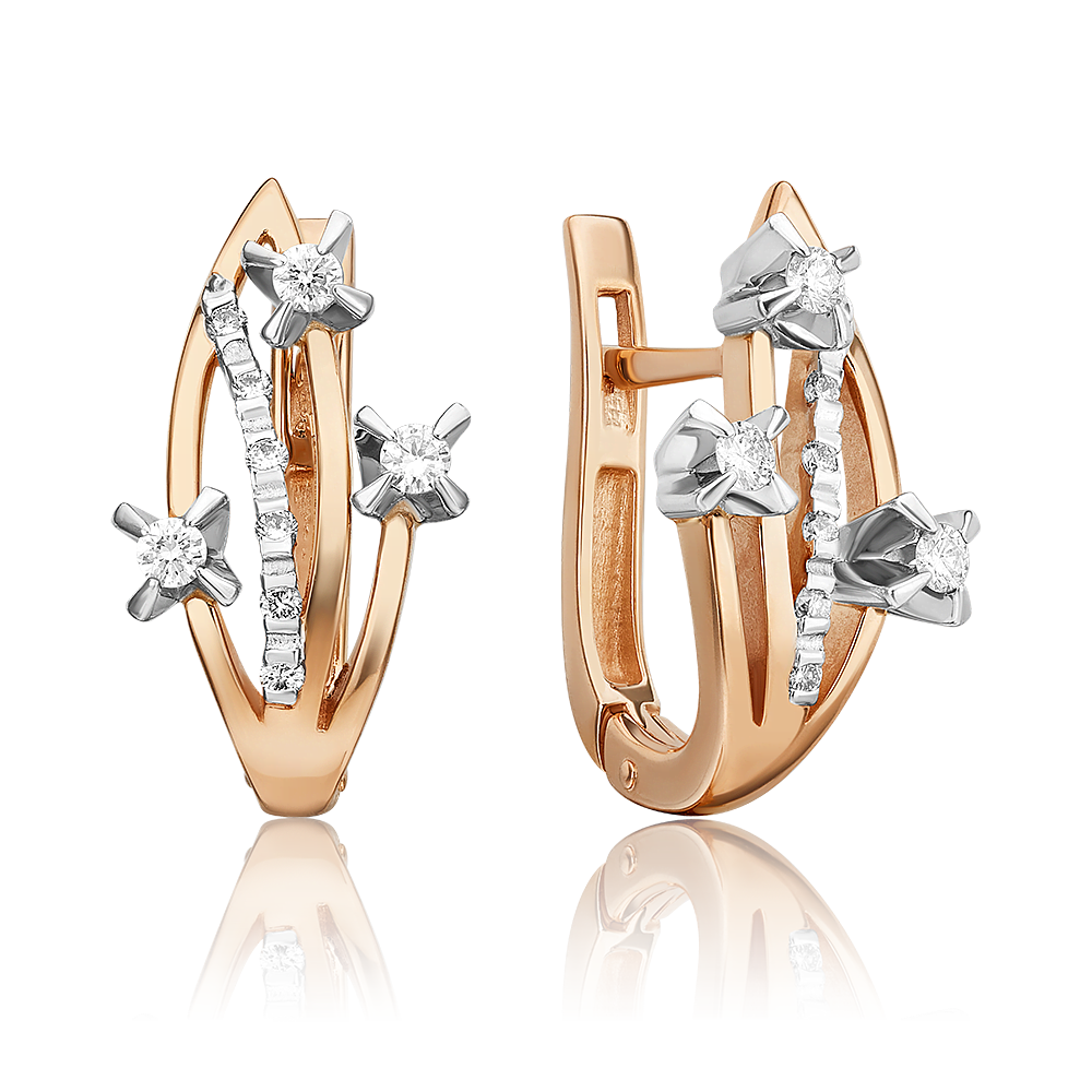 Серьги с английским замком из комбинированного золота с бриллиантами 02-0025-00-101-1111-30