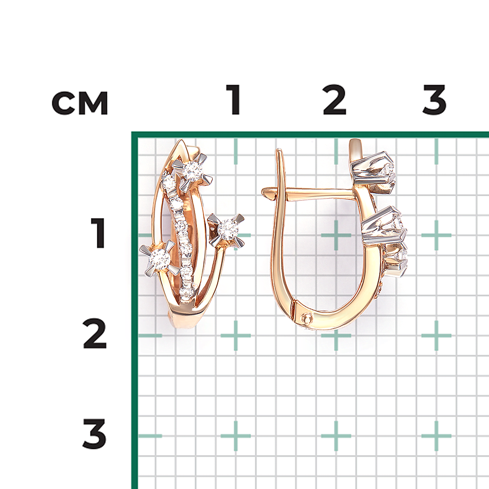 Серьги с английским замком из комбинированного золота с бриллиантами 02-0025-00-101-1111-30