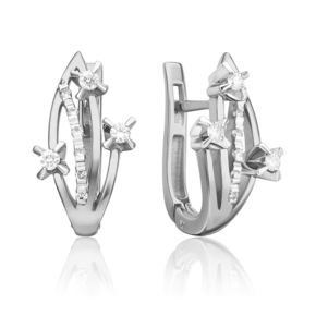 Серьги с английским замком из белого золота с бриллиантами