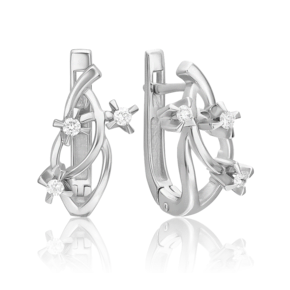 Серьги с английским замком из белого золота с бриллиантами 02-0028-00-101-1120-30