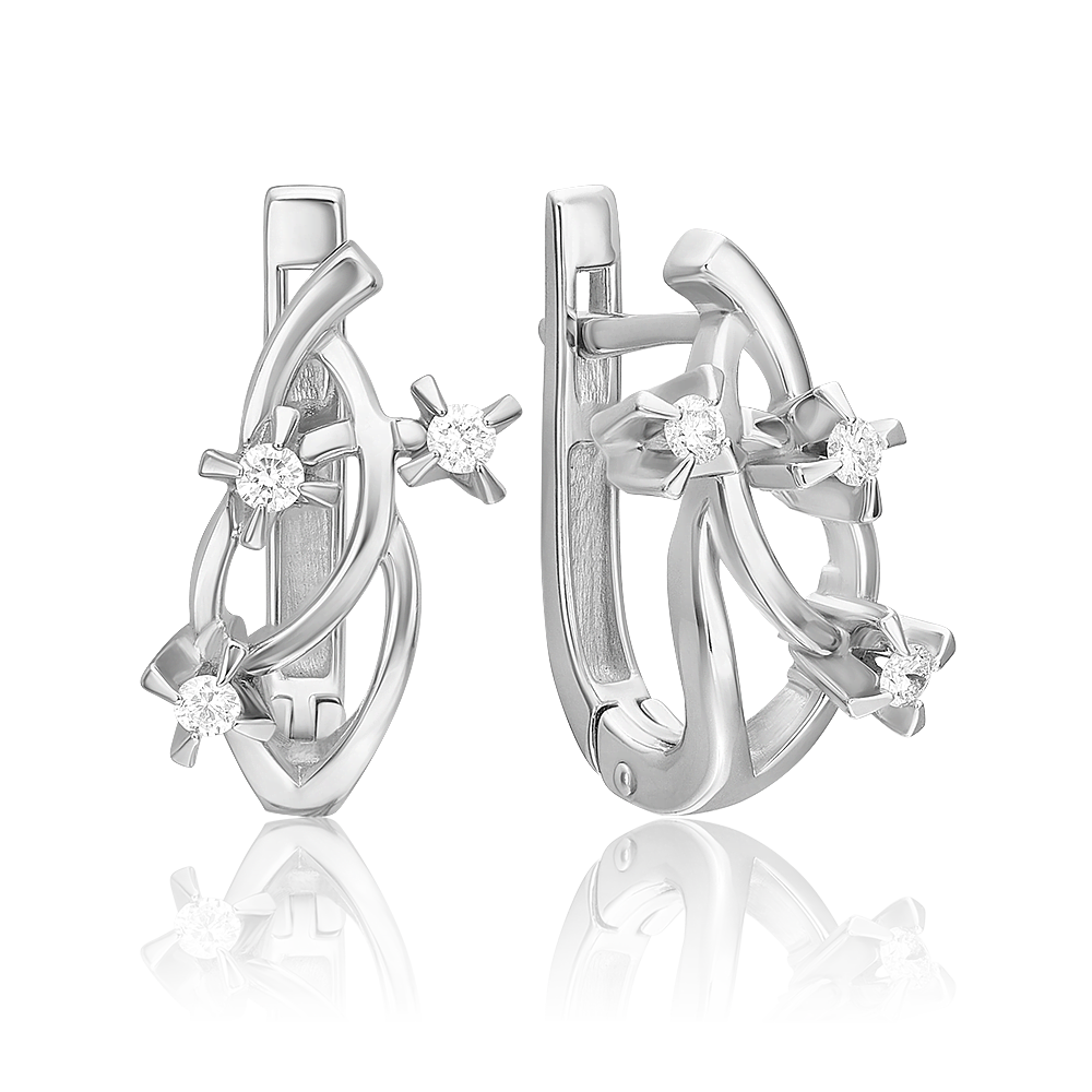 Серьги с английским замком из белого золота с бриллиантами 02-0028-00-101-1120-30