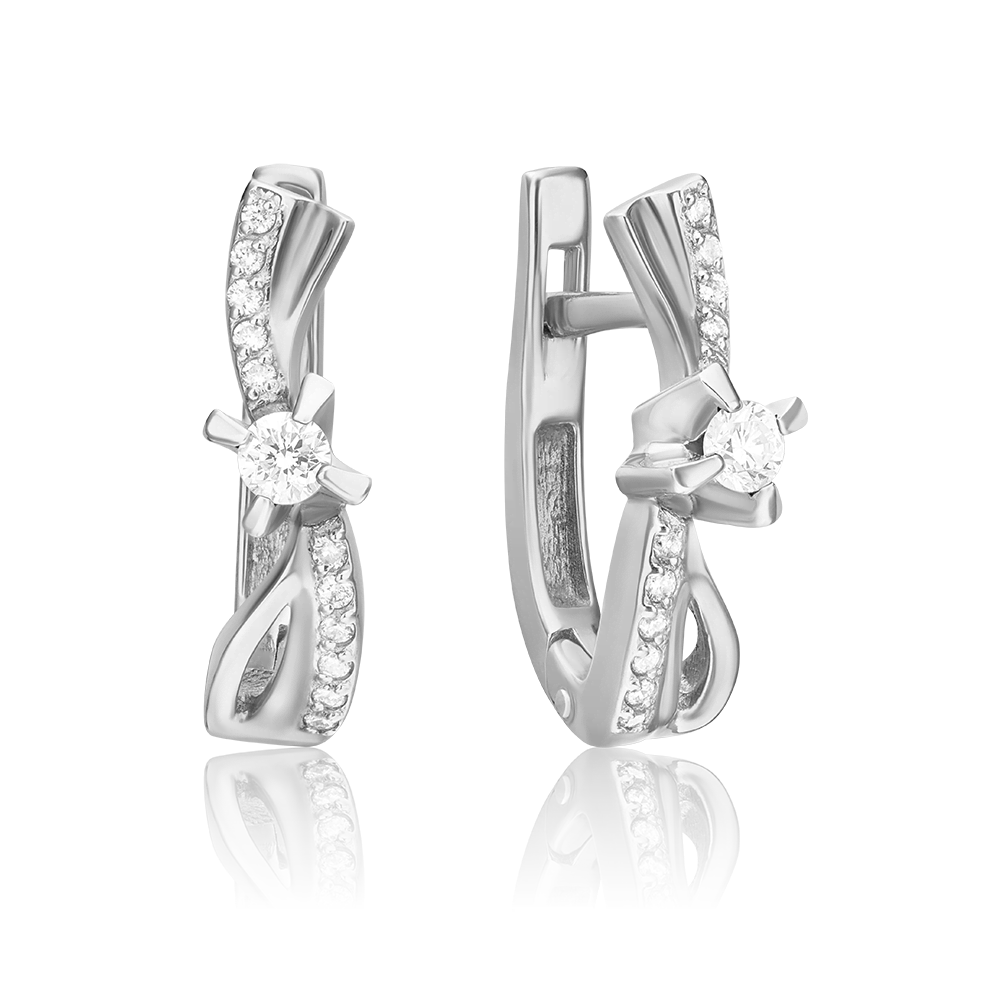 Серьги с английским замком из белого золота с бриллиантами 02-0030-00-101-1120-30