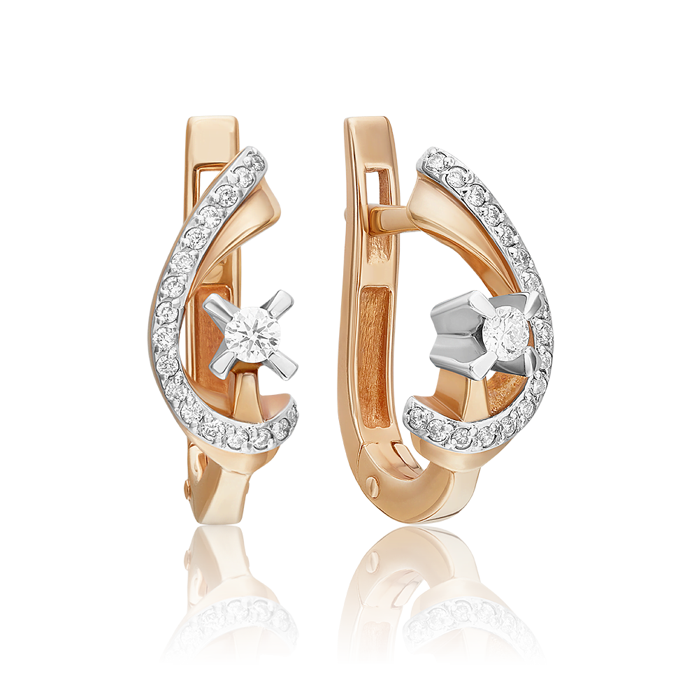 Серьги с английским замком из комбинированного золота с бриллиантами 02-0031-00-101-1111-30